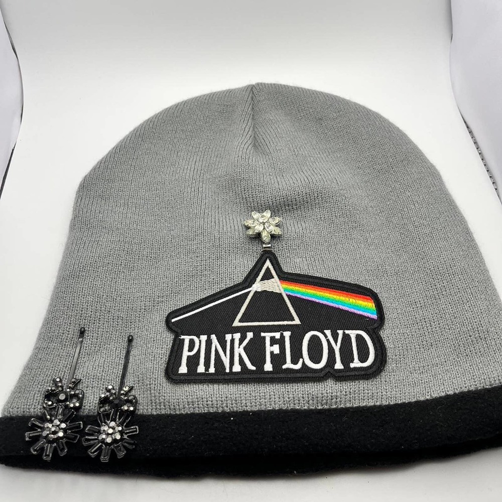Upcycled pink floyd beanie